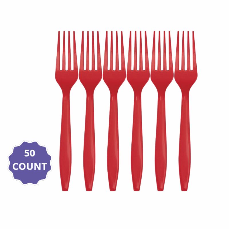 Red Premium Heavyweight Plastic Forks – 50ct