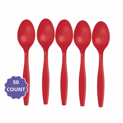 Red Premium Heavyweight Plastic Spoons – 50ct