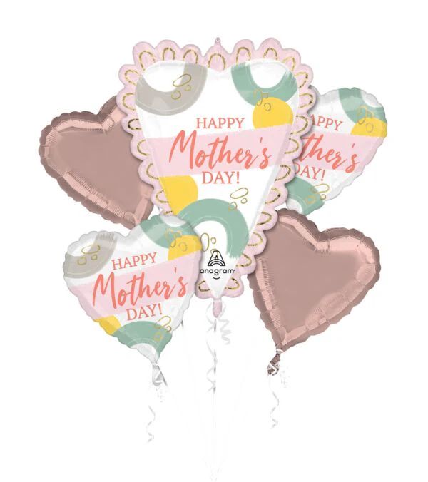 Happy Mother's Day Sketched Heart Balloon Bouquet – 5 Piece Set (Helium &amp; Ribbon Included)
