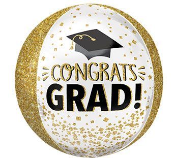 Orbz Congrats Grad Gold Glitter Balloon – 16"