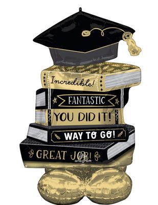 "You Did It" Books Satin Foil Balloon, Gold/Black, 20-in, Air-Filled