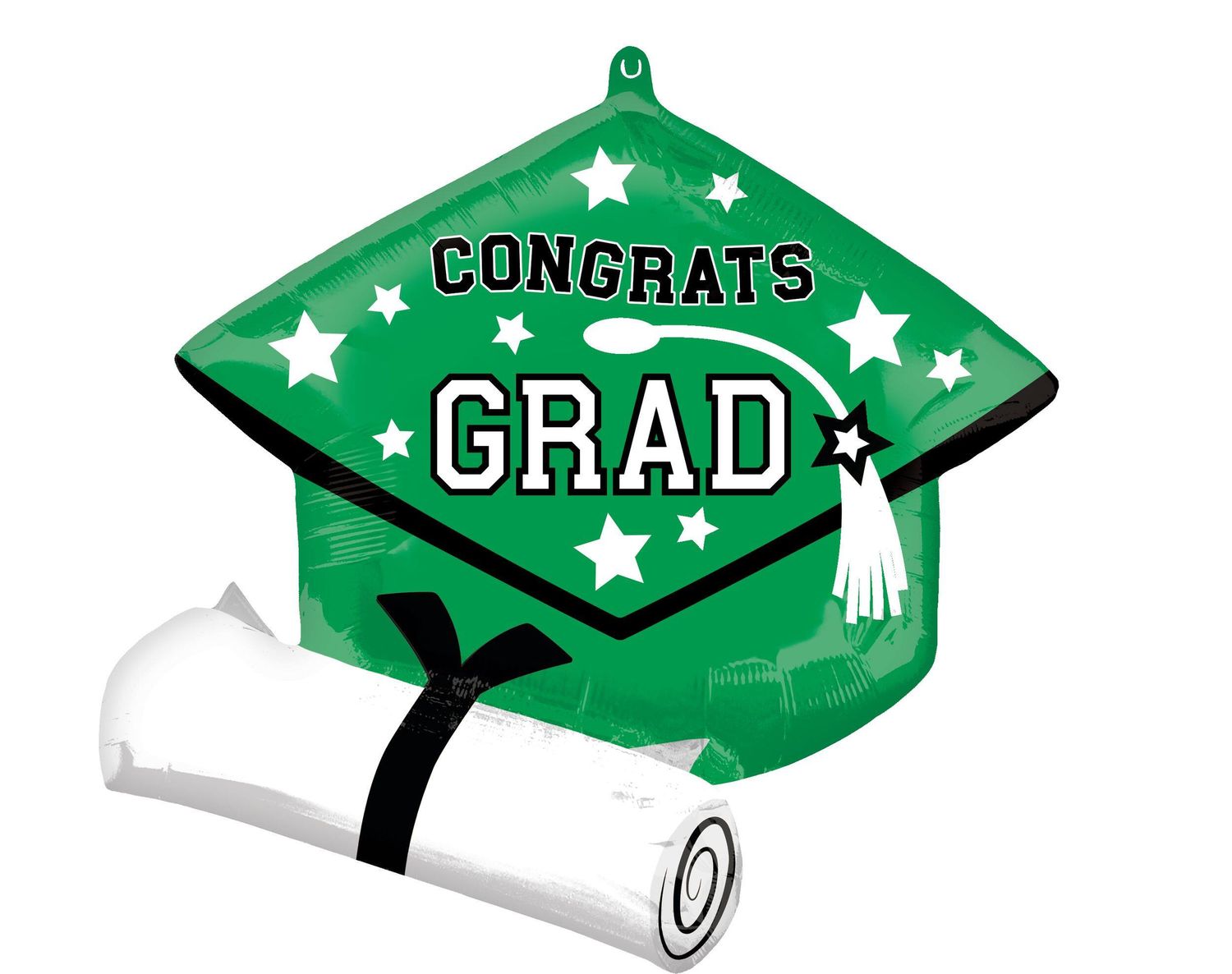 "Congrats Grad" Graduation Cap Satin Foil Balloon, Green, 24-in, Helium Inflation &amp; Ribbon Included