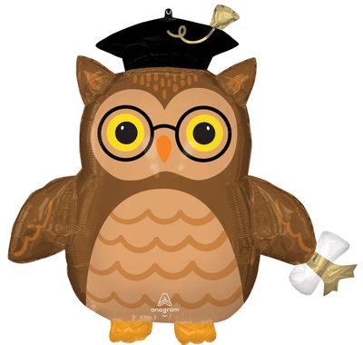 Owl Satin Foil Balloon, Brown, 32-in, Helium Inflation &amp; Ribbon Included