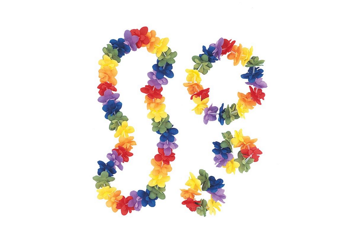 Rainbow Flower Lei Assortment Head &amp; Wrist Set – 4pc