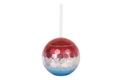 Red  White &amp; Silver Ombre Disco Ball Shaped 19.5oz Reusable Plastic Cup with Straw