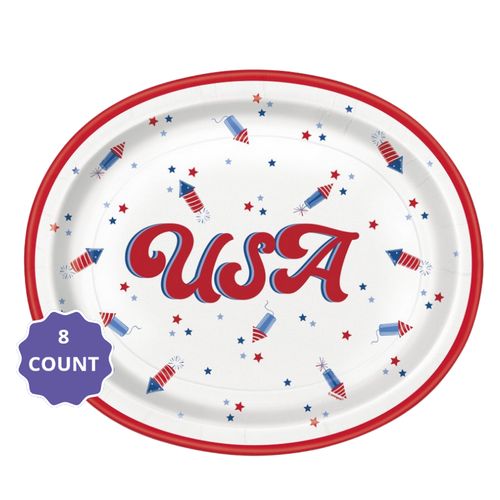 Patriotic USA "USA" Oval 12" Plates  8ct