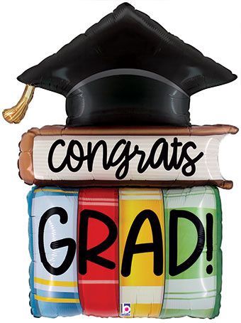32" Large Shaped "Congrats Grad" Graduation Cap with Books Balloon