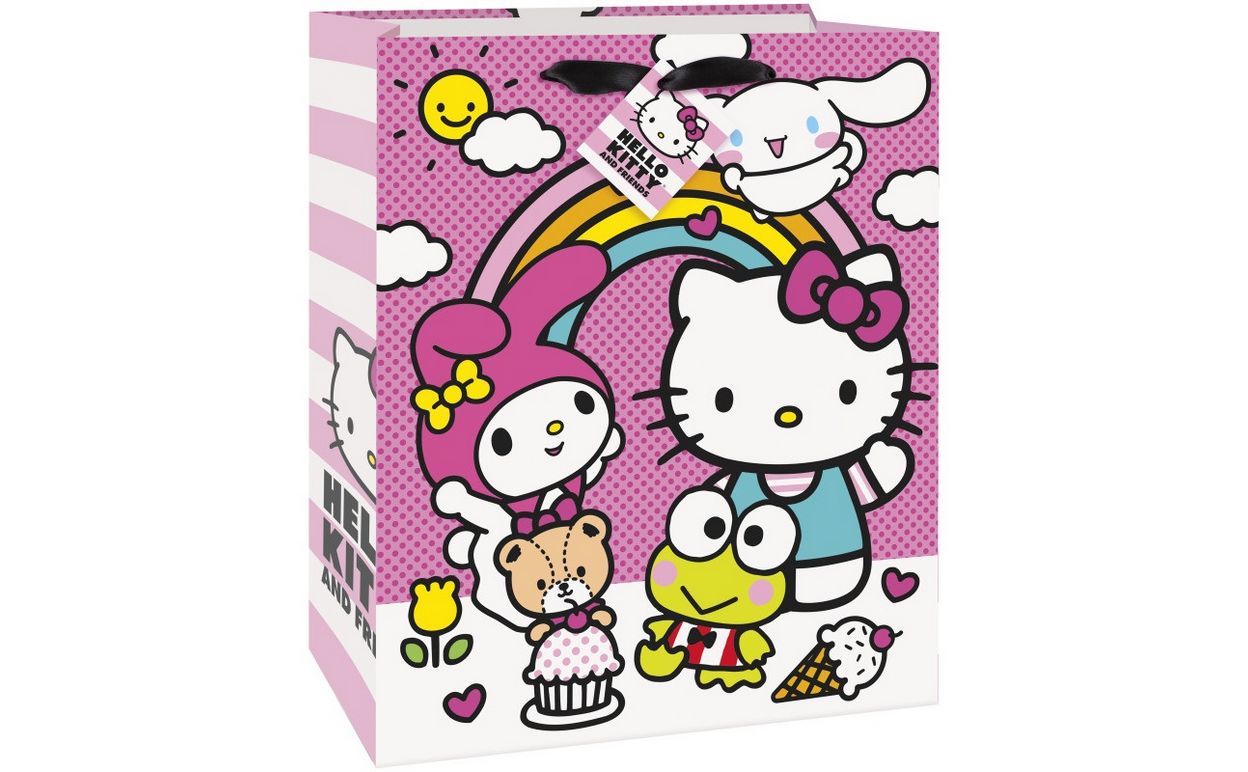 Hello Kitty and Friends Large Gift Bag with Ribbon Handle – 7" x 0.5" x 9.5"
