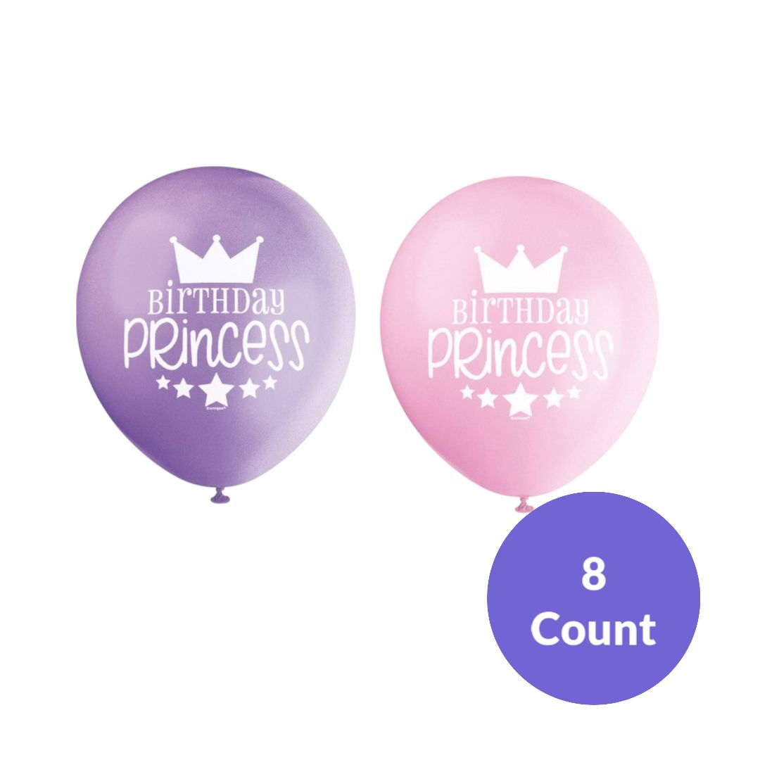 Pink and Purple Birthday Princess 12" Latex Balloons – 8ct