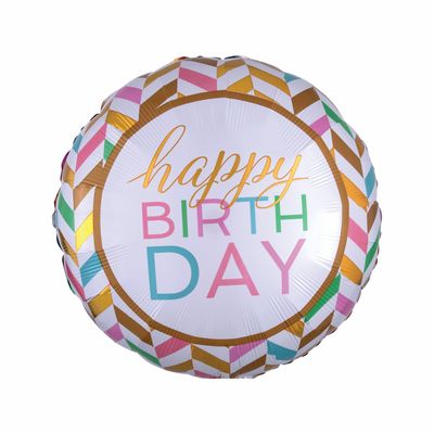 Happy Birthday Pastel Chevron Foil Balloon – 28"