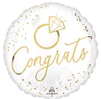 White Gold “Congrats” Wedding Ring Foil Balloon – 18"