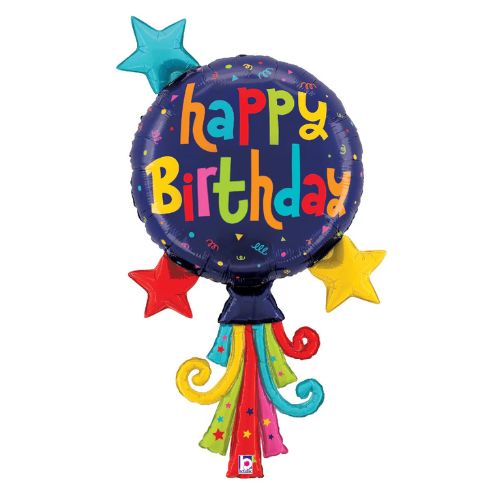 Large Shape Happy Birthday Balloon – Streamers Design, 40"