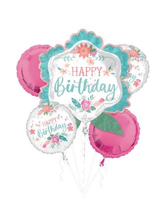 Happy Birthday Free Spirit Balloon Bouquet 5pcs