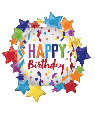 Large Shape Satin Star Happy Birthday Balloon – 30"