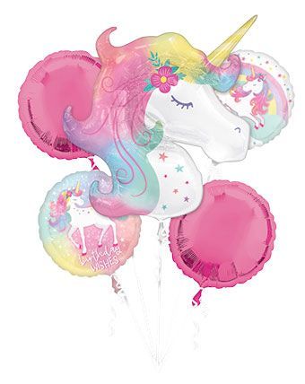 Birthday Wishes Enchanted Unicorn Balloon Bouquet – 5pcs
