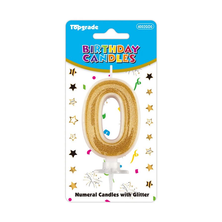 Gold Numeral Candles With Glitter, NUMBER: 0