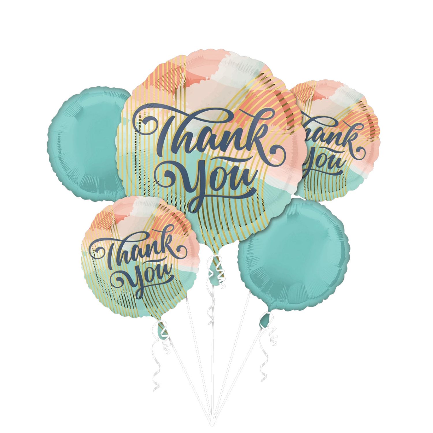 "Thank You" Round Satin Foil Balloon Bouquet, Green/Orange, 5-pk