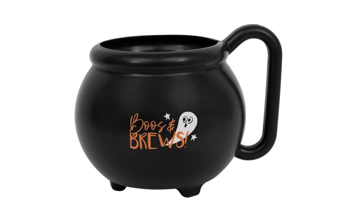 Bats &amp; Boos Halloween "Boos and Brews" Cauldron Shaped Plastic Mug – 15oz