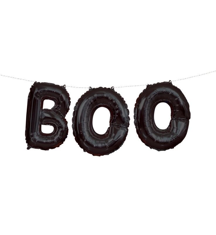 Black "Boo" Foil Letter Balloon Banner Kit  14"