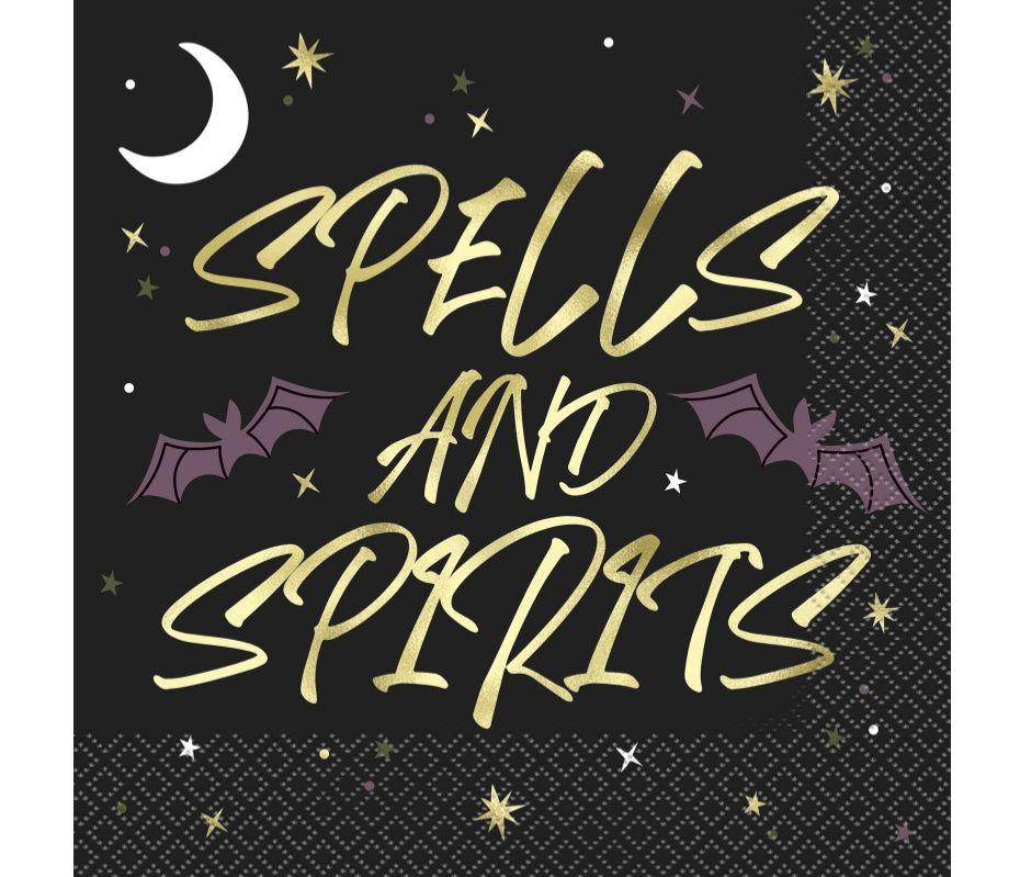 Celestial Halloween "Spells and Spirits" Luncheon Napkins – 16ct, Foil Stamping