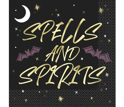 Celestial Halloween "Spells and Spirits" Luncheon Napkins – 16ct, Foil Stamping