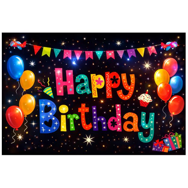 Happy Birthday Colorful &amp; Peppy Polyester Backdrop – 71" x 48"
