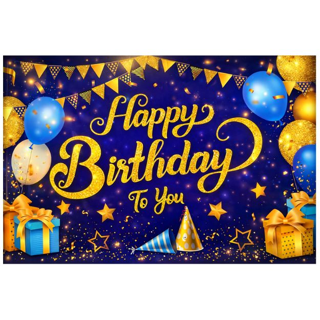 Happy Birthday to you royal-blue ans gold Accesent Polyester Backdrop – 71" x 48"