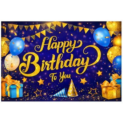 Happy Birthday to you royal-blue ans gold Accesent Polyester Backdrop – 71" x 48"