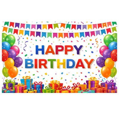 Happy Birthday Multicolor Party Polyester Backdrop – 71" x 48"