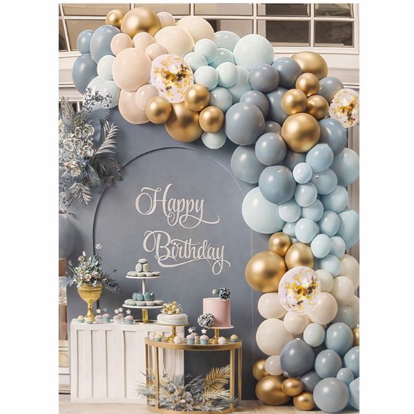 Balloon Garland Kit – 141 pcs | Light Blue, Gold, Sand, Periwinkle Blue Pastel &amp; Dark Aqua