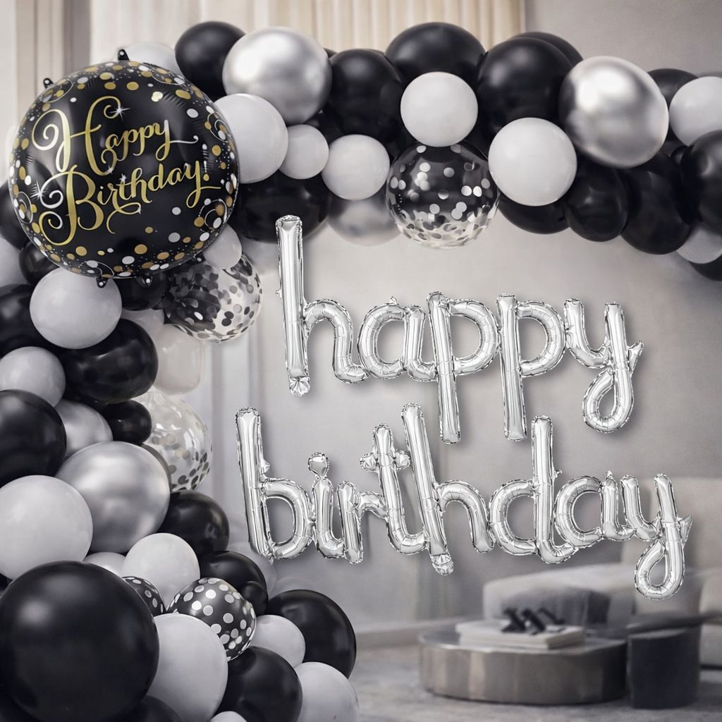 Balloon Garland Kit – 83 Pieces (Black, White &amp; Silver)