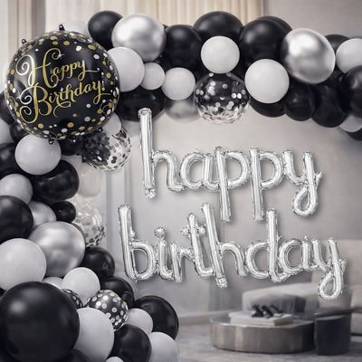Balloon Garland Kit – 83 Pieces (Black, White &amp; Silver)