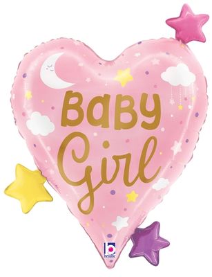 Baby Girl Heart &amp; Stars Foil Balloon – 25"