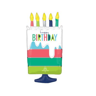 Large Shape Happy Birthday Modern Cake Foil Balloon – 30"