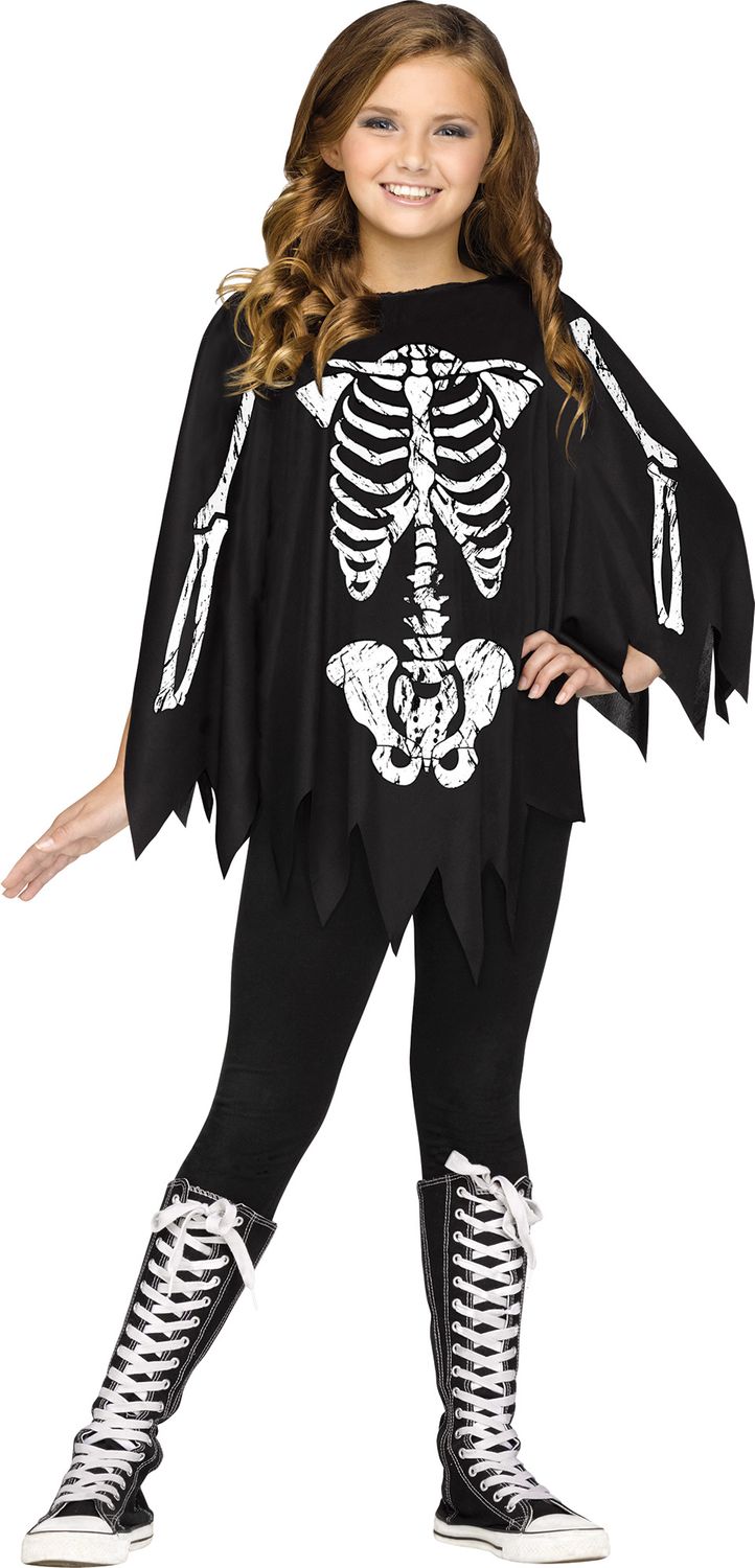 Skeleton Poncho – Child Size (Fits up to 14), Variety: Skeleton