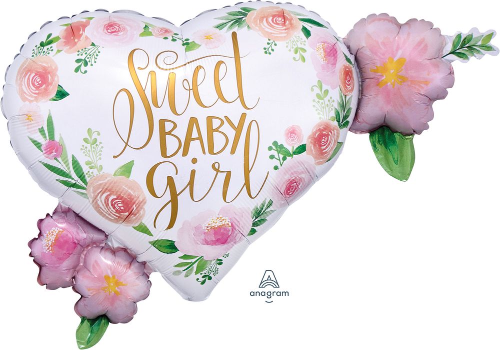 27" Floral Sweet Baby Girl Foil Balloon