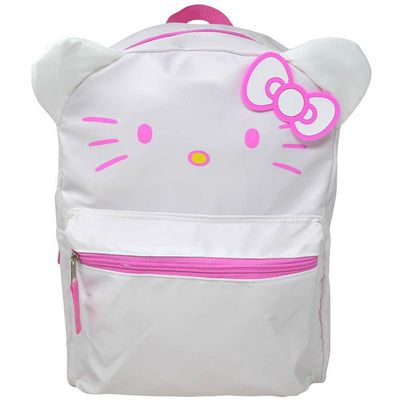 Sanrio Hello Kitty Head Backpack – White &amp; Pink 16" with Front Pocket