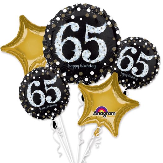 Sparkling 65th Birthday Balloon Bouquet – 5 Piece