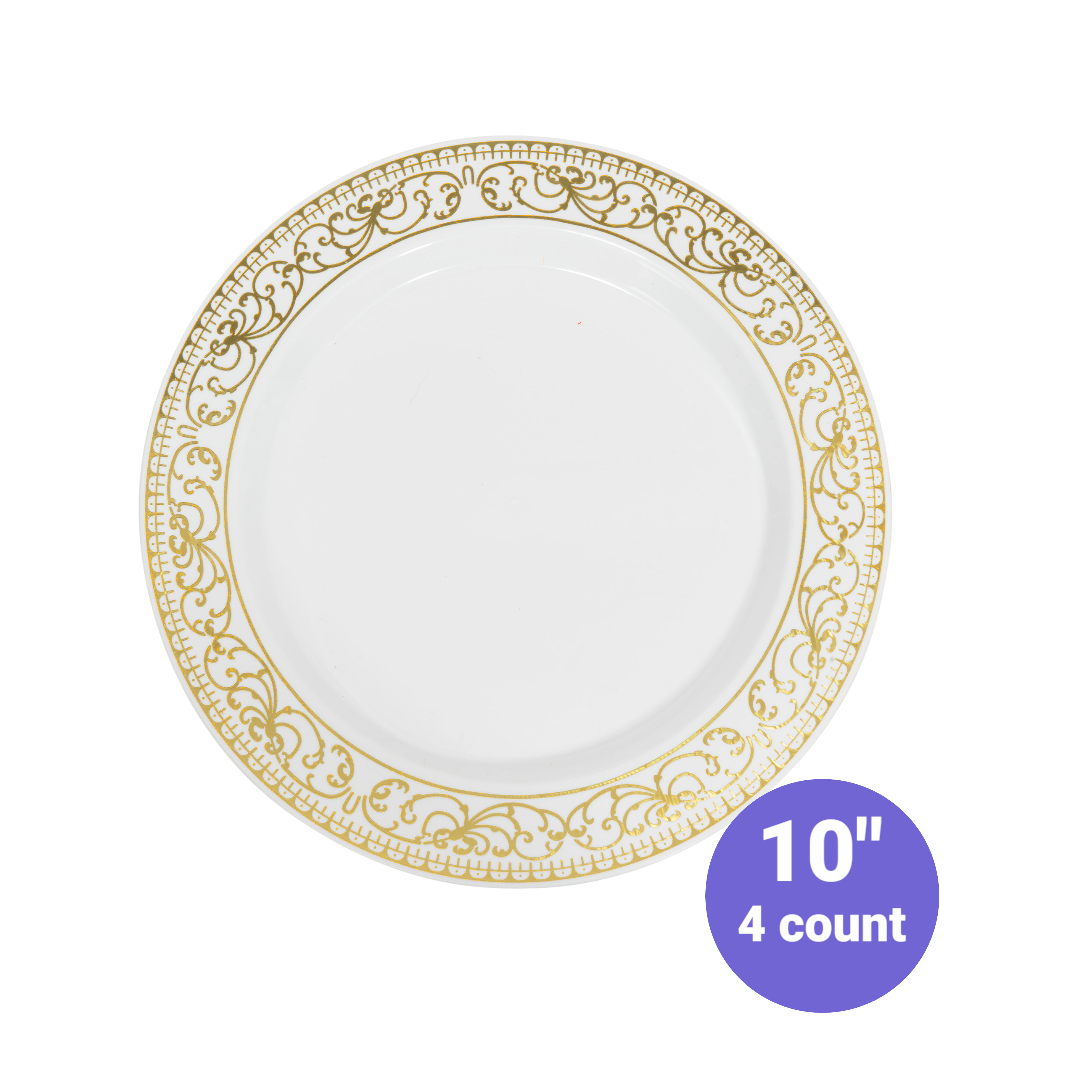 Deluxe Plate With Hot Stamping Edge 10" 4pc/pack, Color: Gold