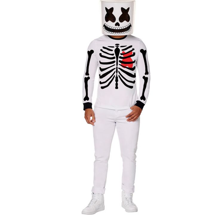 Adult Men’s Marshmello Mello Skeleton Costume, INSPIRIT SIZE: M(38-40)