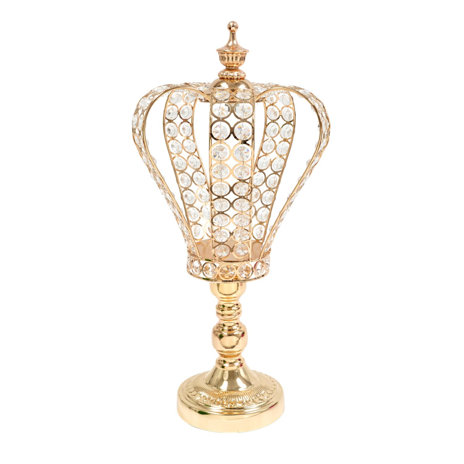 Metal &amp; Crystal Crown Centerpiece Riser – 18", Color: Gold