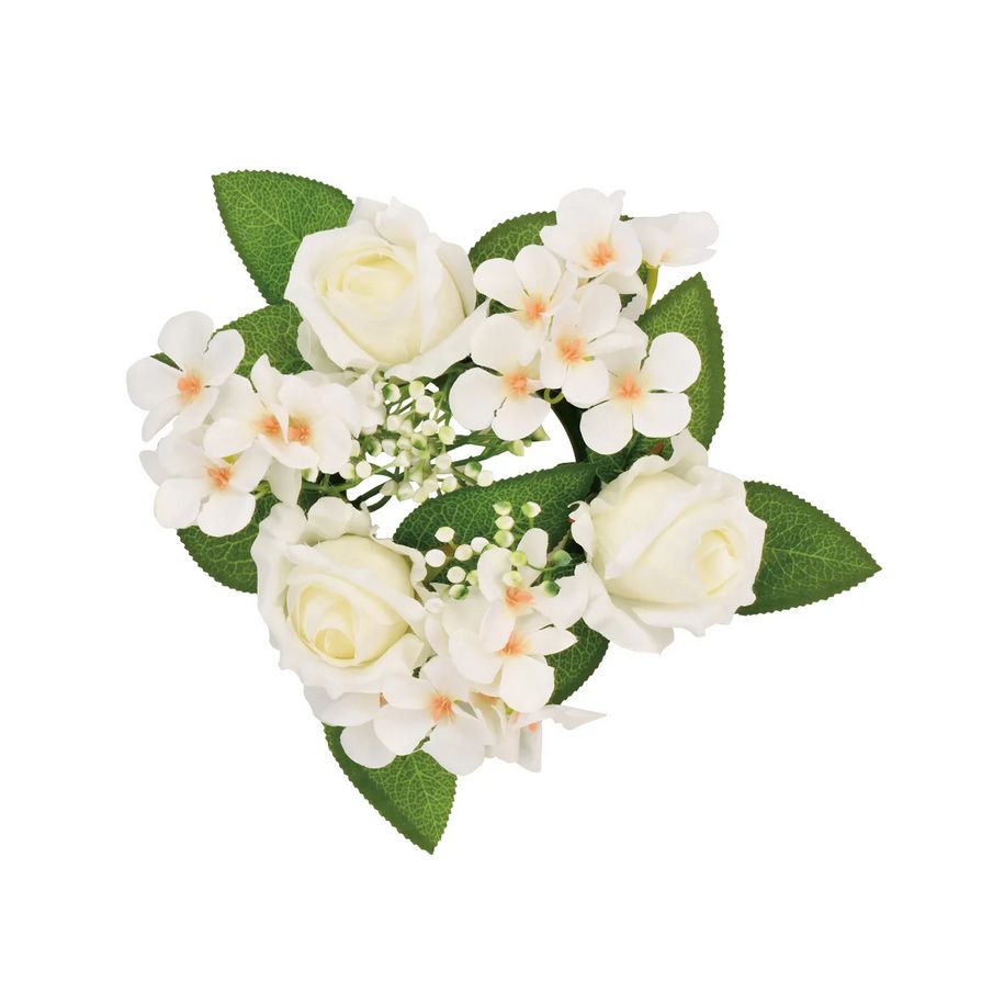 Candle ring 26cm w leaf, Color: White