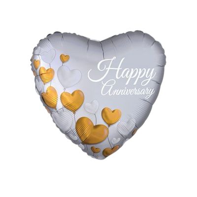 Happy Anniversary Platinum Hearts – Satin Luxe Foil Balloon (18")