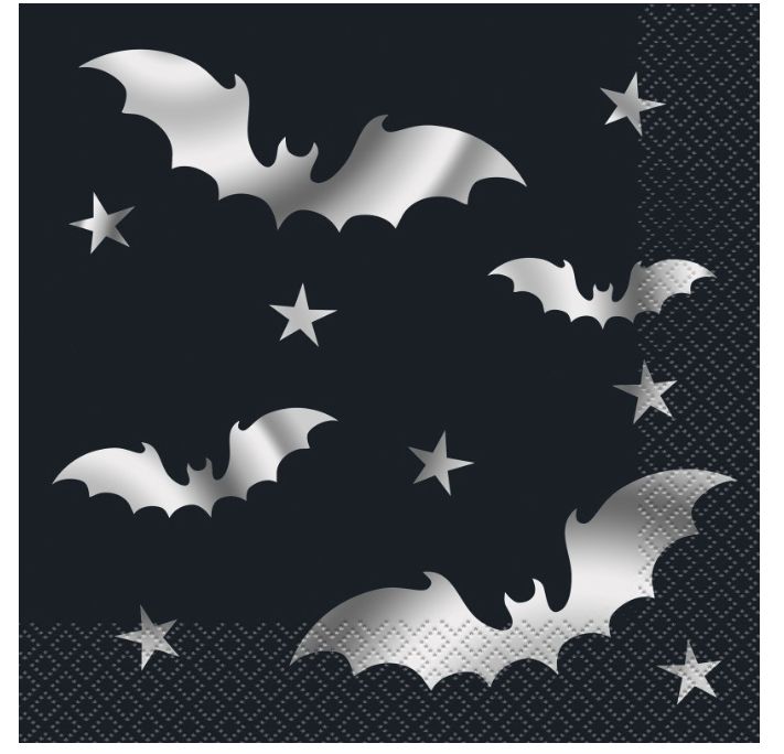 Silver Bats Halloween Luncheon Napkins 20ct – Foil Stamped
