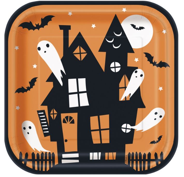 Happy Haunting Halloween Square 9" Dinner Plates  8ct