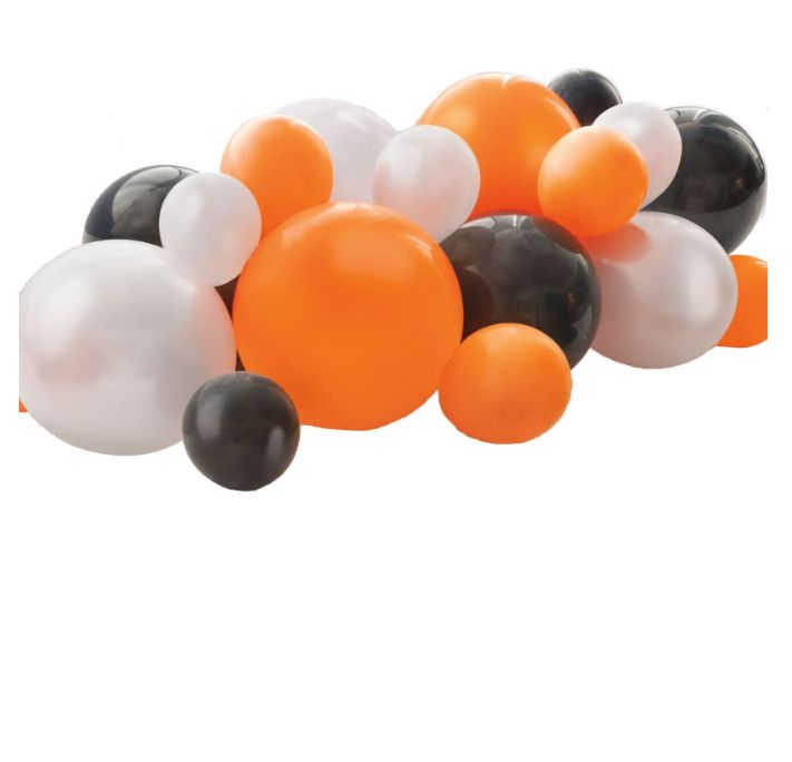 Halloween Balloon Garland Table Runner with Foil Confetti Cutouts
