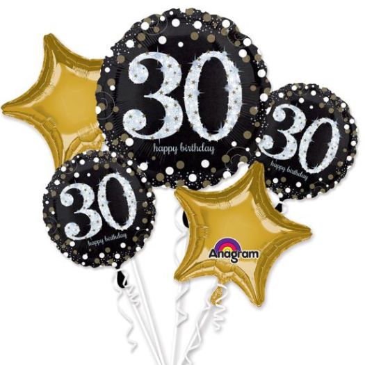 Sparkling 30th Birthday Balloon Bouquet – 5 Piece