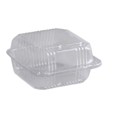 Durable Packaging PXT-600 Duralock 6" x 5 3/4" x 3" Clear Hinged Lid Plastic Container 25ct