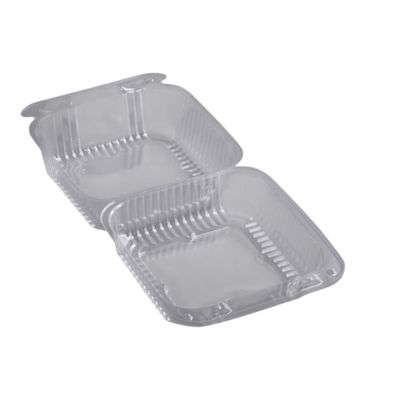 Durable Packaging PXT-600 Duralock 6" x 5 3/4" x 3" Clear Hinged Lid Plastic Container 25ct