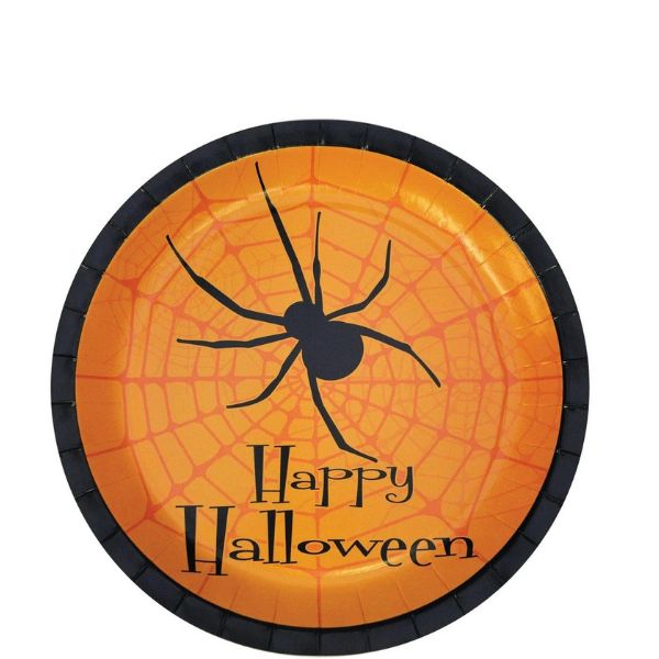 Happy Halloween Spider Web Round Paper Dessert Plates – 7", 8 Ct